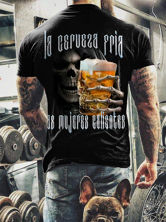 Camiseta divertida impresa cráneo de los hombres