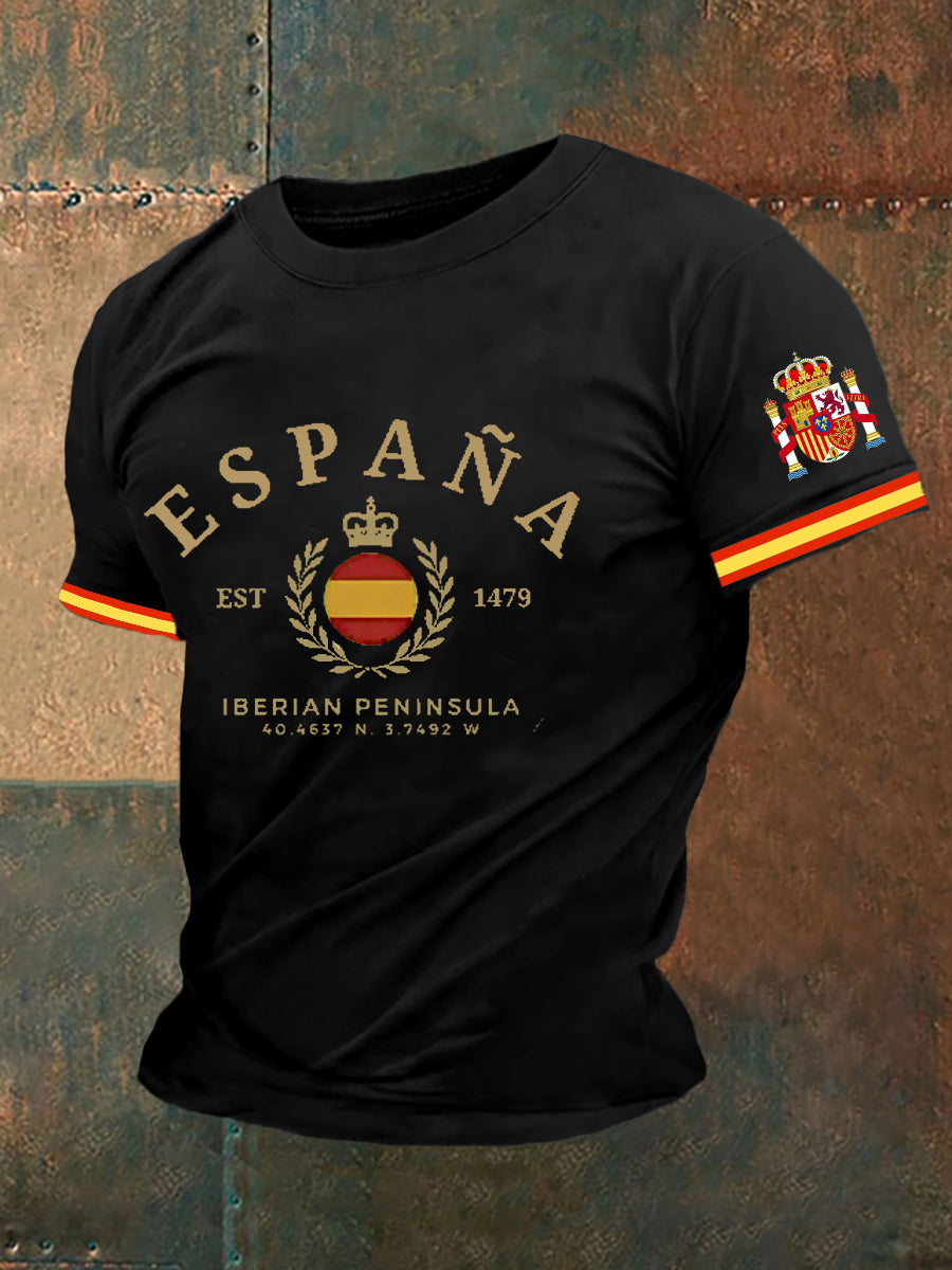 La bandera de España de los hombres imprimió la camiseta de manga corta