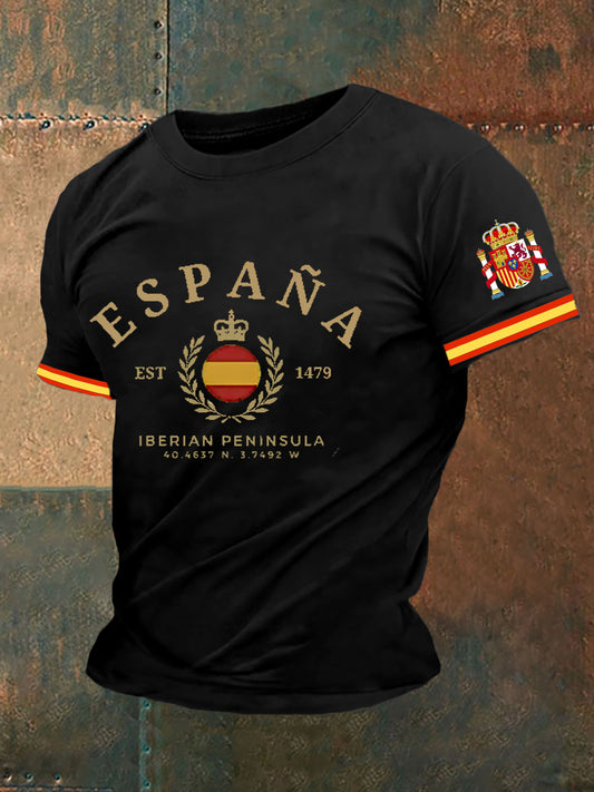 La bandera de España de los hombres imprimió la camiseta de manga corta