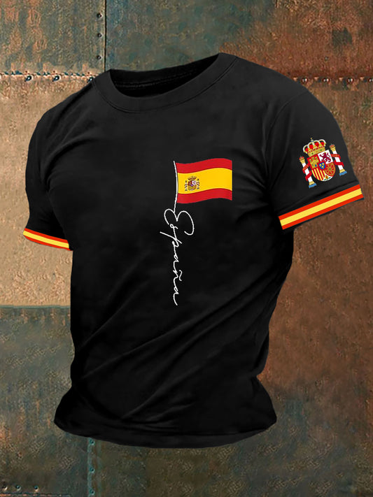 La bandera de España de los hombres imprimió la camiseta de manga corta