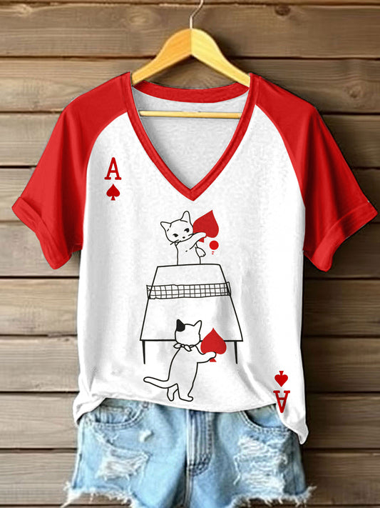 Camiseta con estampado Cats Playing Cards Inspired para mujer