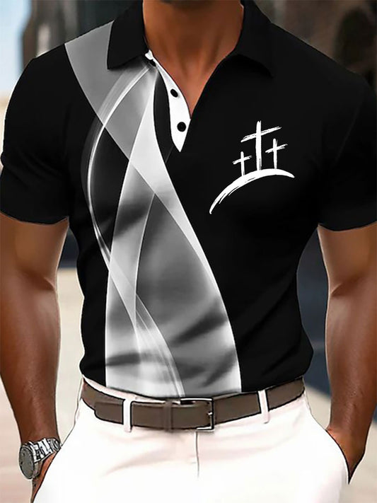 Cruz de fe de los hombres Impreso Casual Botón Camiseta