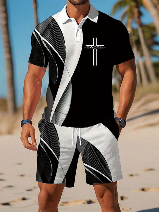 Traje de ocio impreso de la cruz de la fe de los hombres