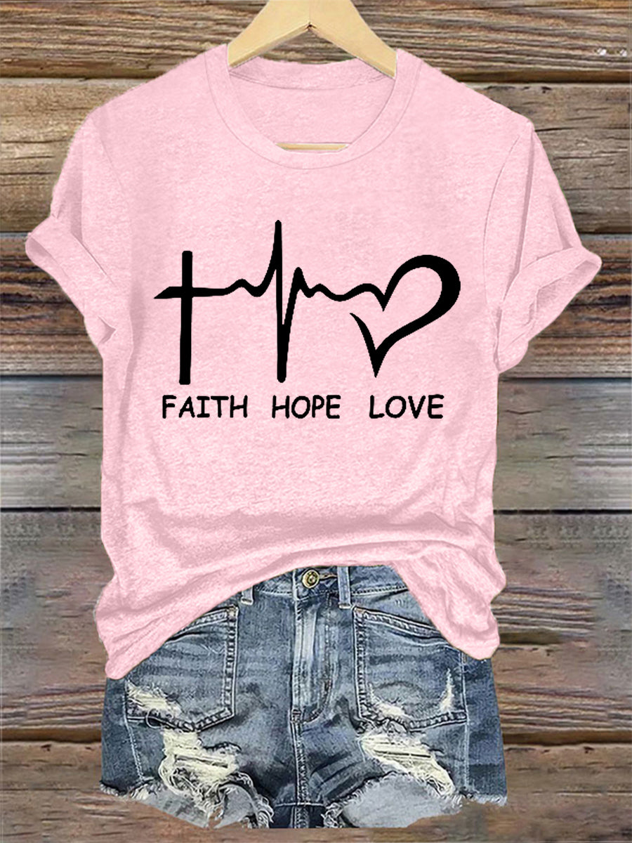 Faith Hope Love Print Casual Tee para mujer