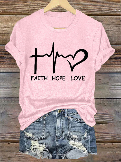 Faith Hope Love Print Casual Tee para mujer