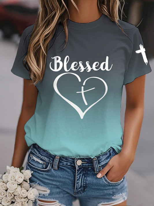 Mujer Bendito Amor Corazón Gradiente Imprimir Casual Tee