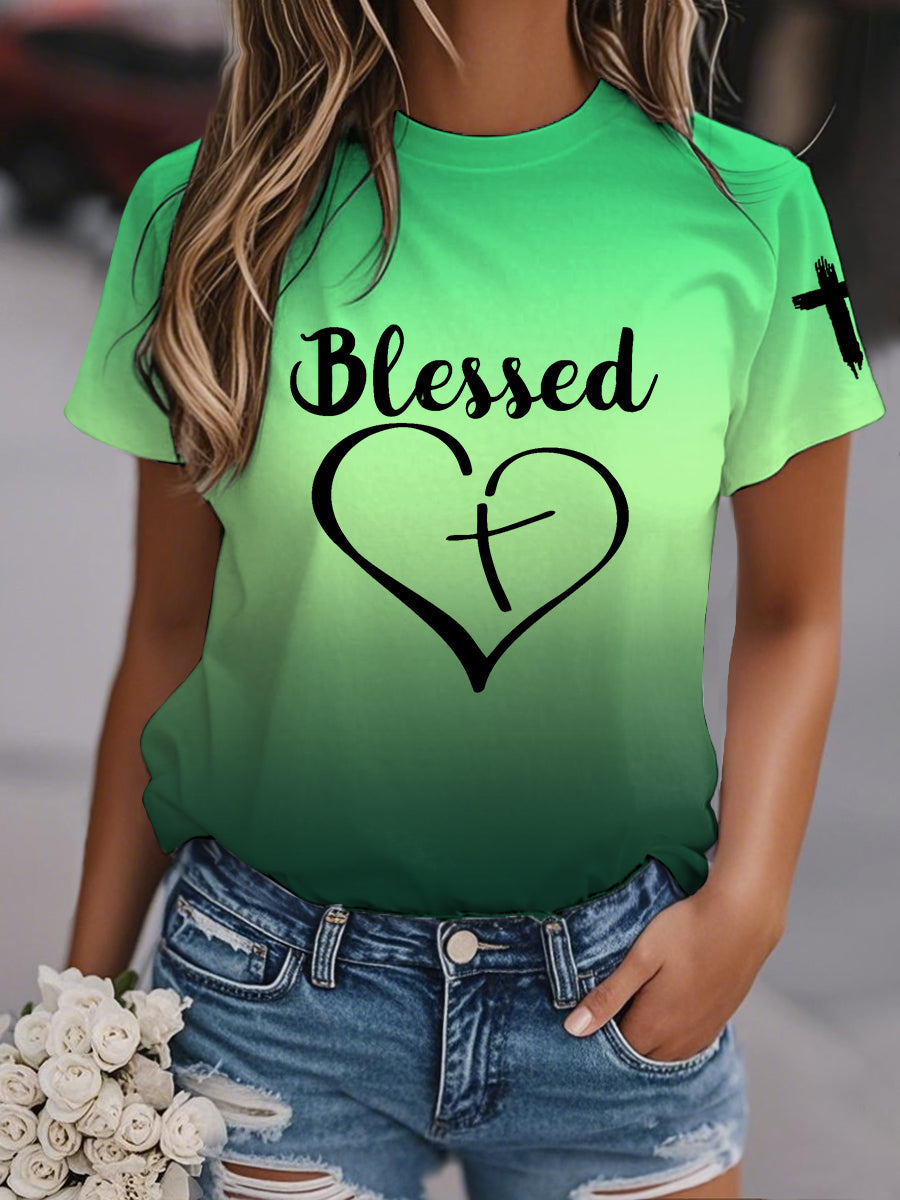 Mujer Bendito Amor Corazón Gradiente Imprimir Casual Tee