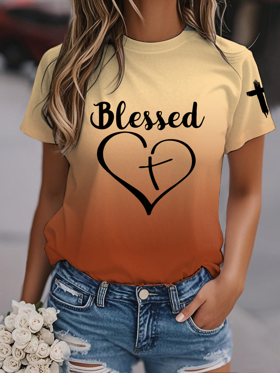 Mujer Bendito Amor Corazón Gradiente Imprimir Casual Tee