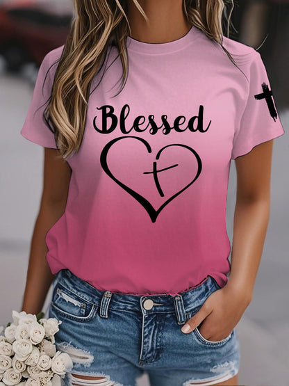 Mujer Bendito Amor Corazón Gradiente Imprimir Casual Tee