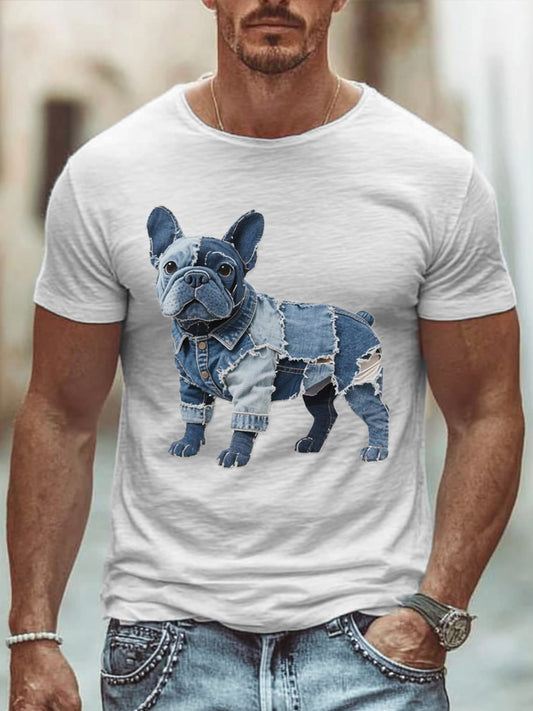 Camiseta encantadora del arte del remiendo del bulldog de los hombres