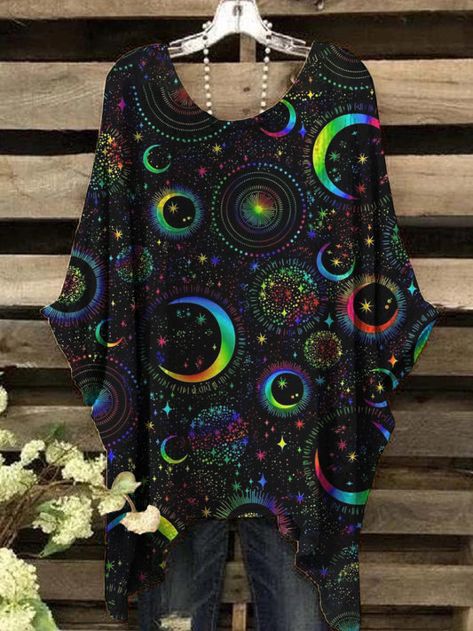 Top estampado de luna y sol colorido para mujer