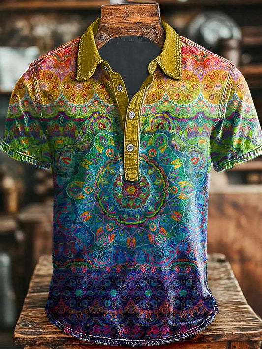 Polo ocasional de la impresión floral colorida abstracta del arte del vintage