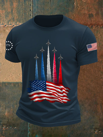 Día de la Independencia de los hombres American Flag Jet Planes Imprimir Casual Tee