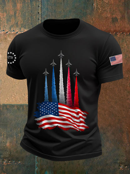 Día de la Independencia de los hombres American Flag Jet Planes Imprimir Casual Tee