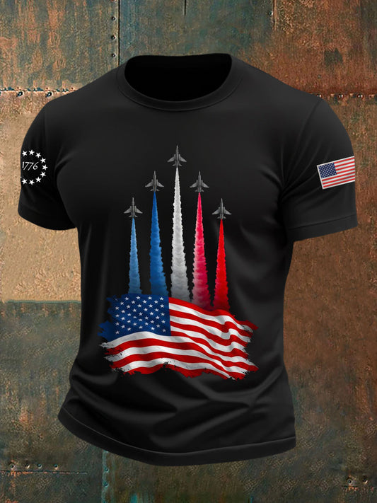 Día de la Independencia de los hombres American Flag Jet Planes Imprimir Casual Tee