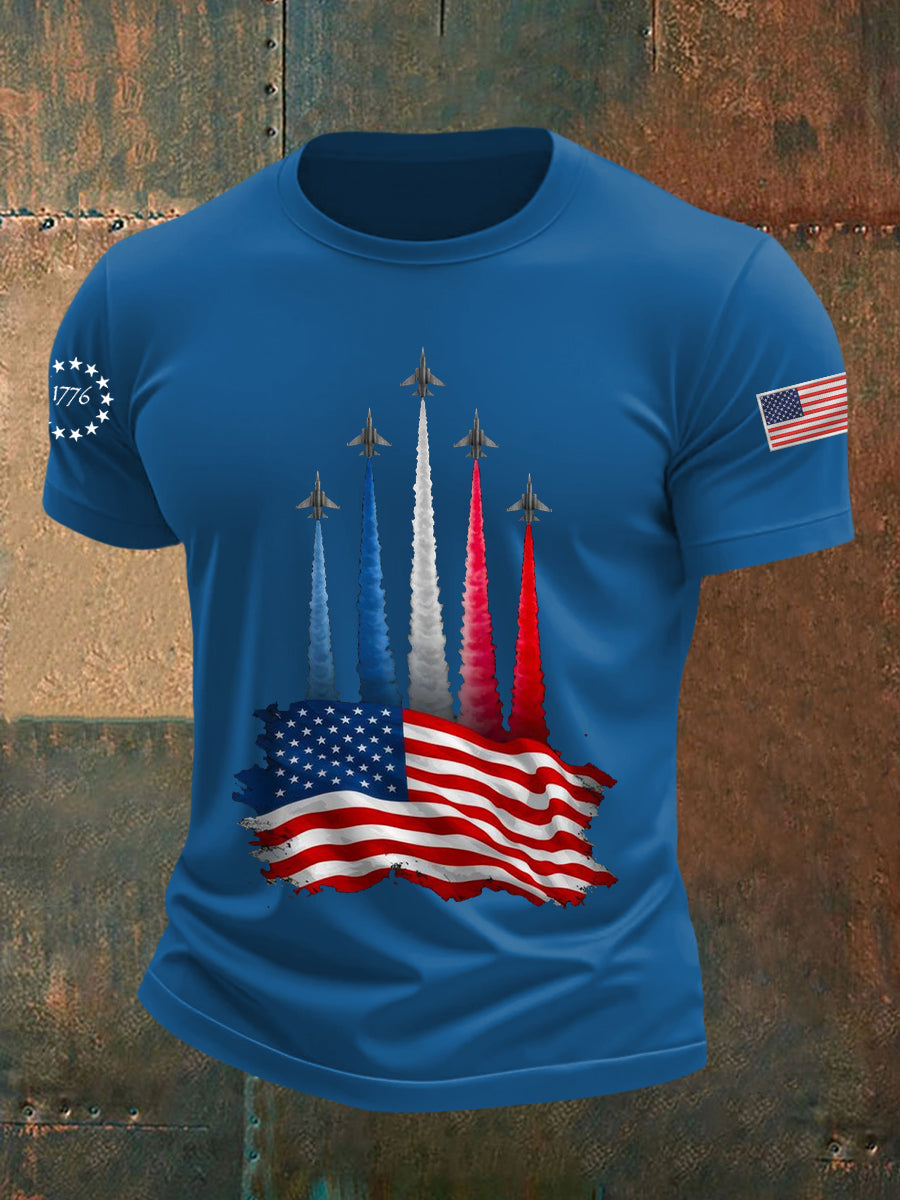 Día de la Independencia de los hombres American Flag Jet Planes Imprimir Casual Tee