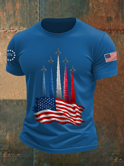 Día de la Independencia de los hombres American Flag Jet Planes Imprimir Casual Tee