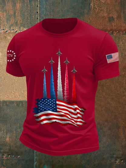 Día de la Independencia de los hombres American Flag Jet Planes Imprimir Casual Tee