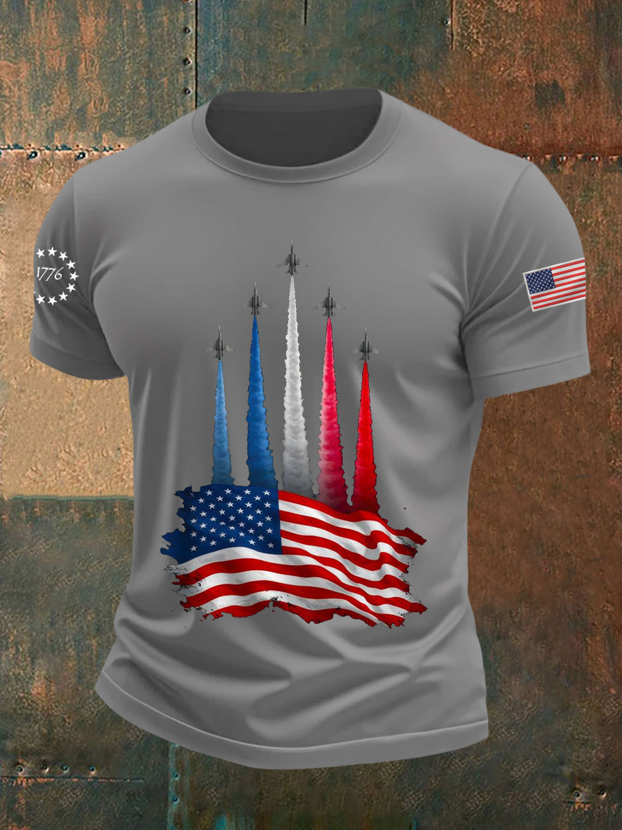 Día de la Independencia de los hombres American Flag Jet Planes Imprimir Casual Tee