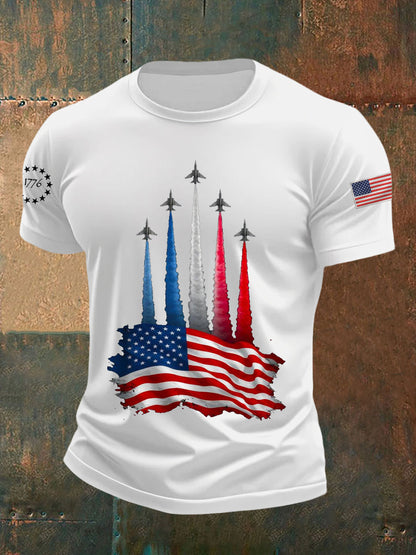 Día de la Independencia de los hombres American Flag Jet Planes Imprimir Casual Tee