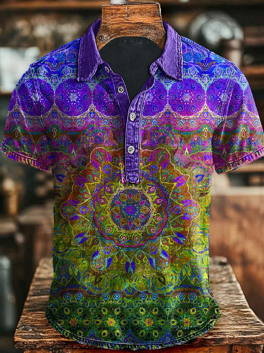 Polo de manga corta de moda casual con estampado de mandala colorido