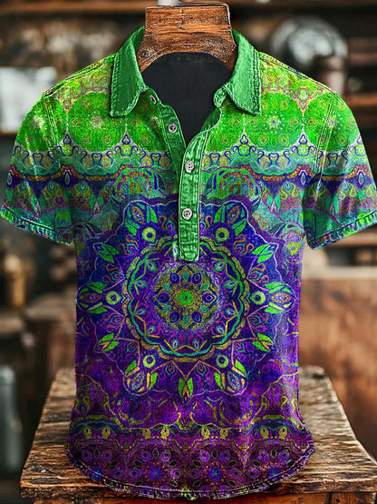 Polo de manga corta de moda casual con estampado de mandala colorido