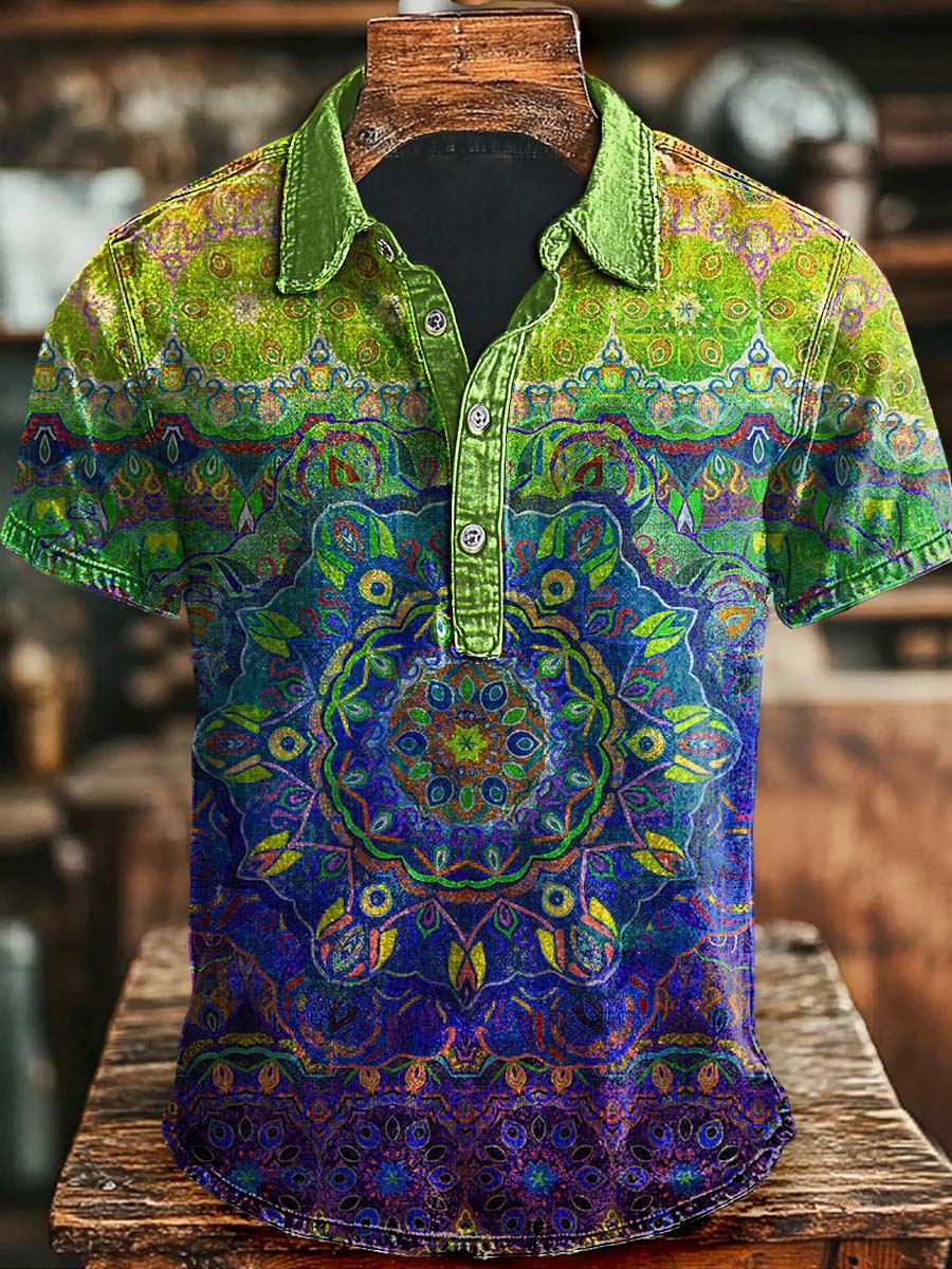 Polo de manga corta de moda casual con estampado de mandala colorido
