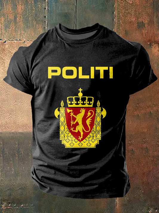 Camiseta de manga corta Noruega Politi Print Vintage Fashion para hombre