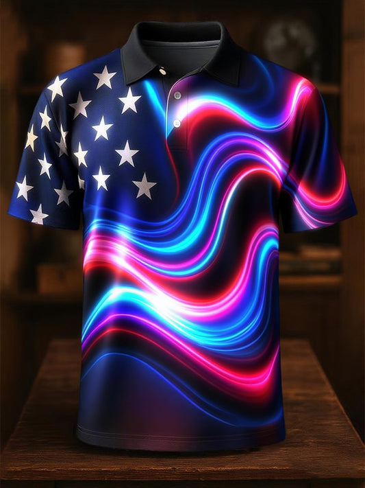 Camisa manga corta Independence Day Flag Print para hombre