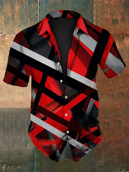 Hombres Vintage Guitar Colorful Lines Festival Abstract Print Casual Camisa de manga corta de algodón