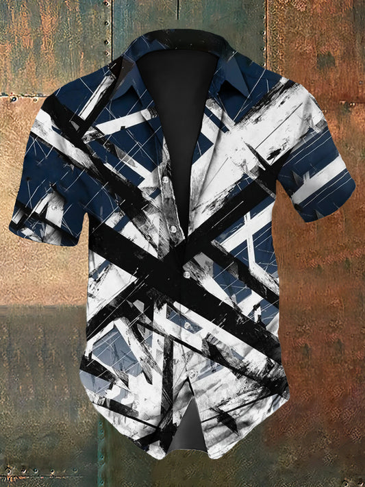 Hombres Vintage Guitar Colorful Lines Festival Abstract Print Casual Camisa de manga corta de algodón