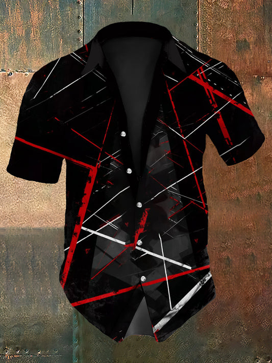 Hombres Vintage VH Guitar Lines Colorful Illustration Abstract Print Casual Camisa de manga corta algodón