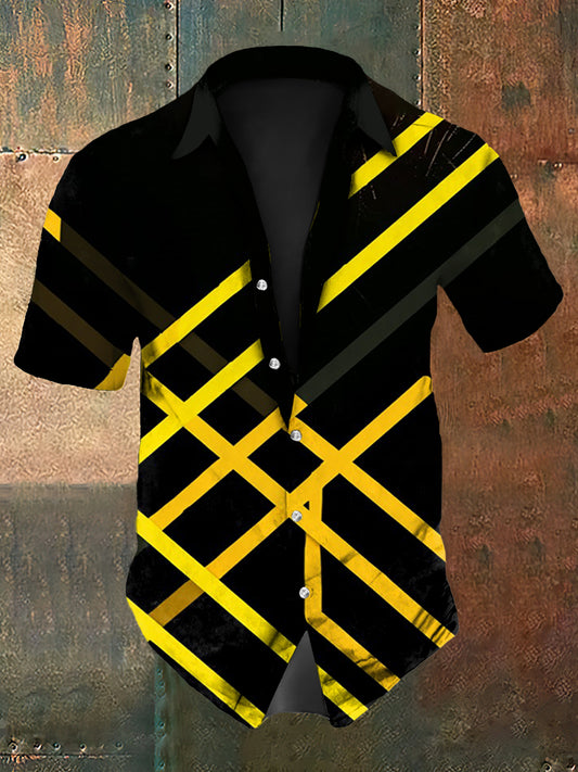 Hombres Vintage Guitar Lines Music Festival Impresión abstracta Casual Algodón Manga corta Camisa