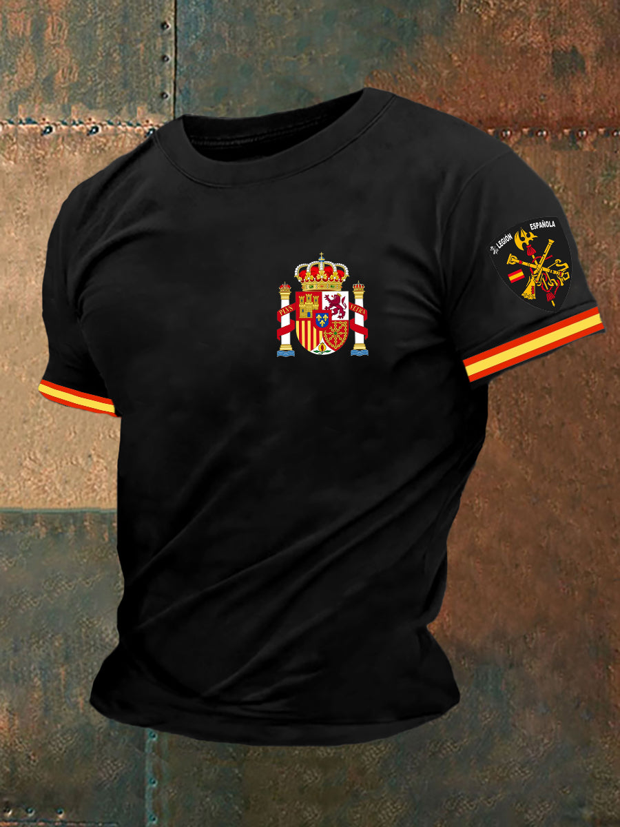 La bandera de España de los hombres imprimió la camiseta de manga corta