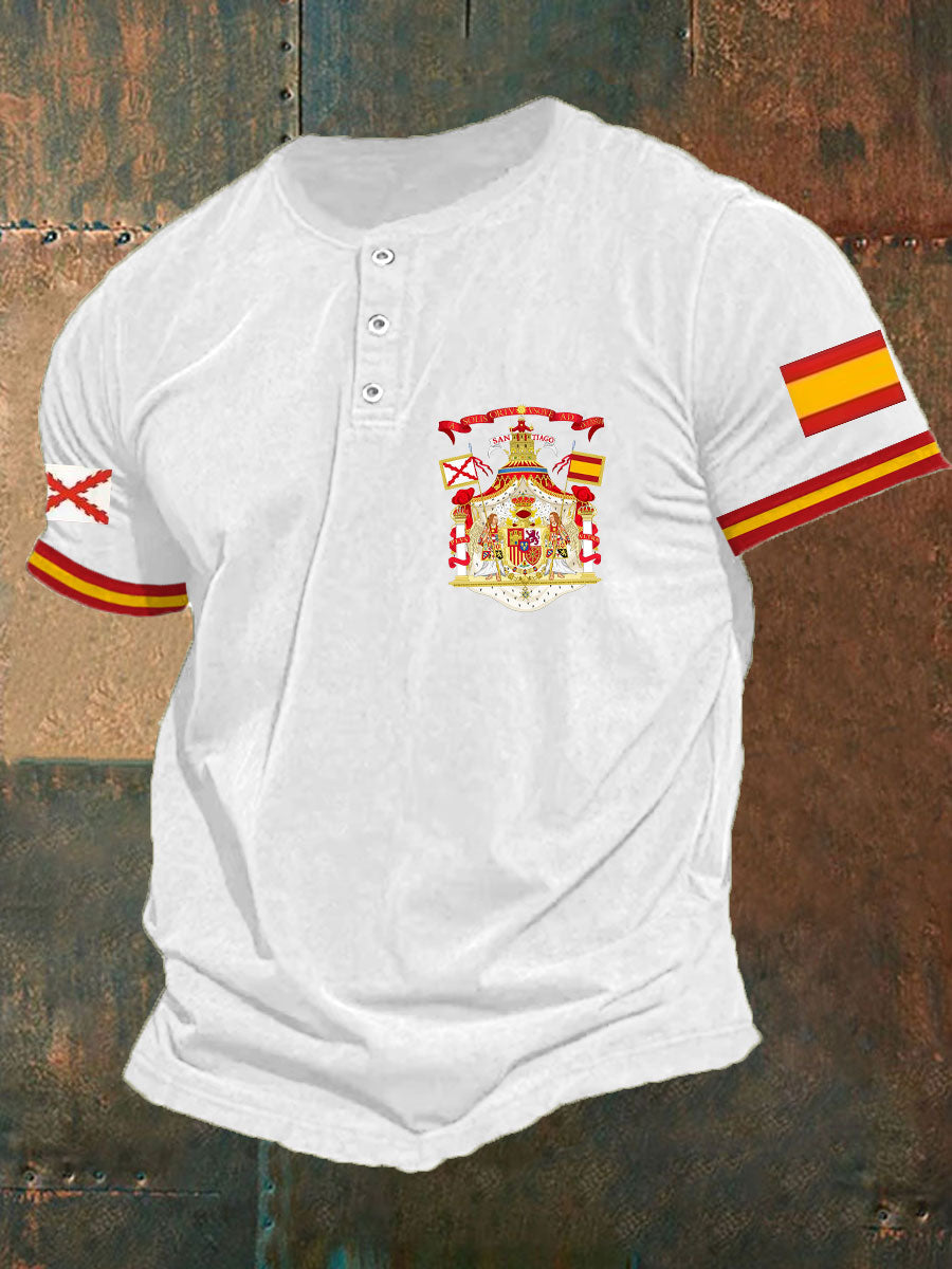 Hombres España Cruz de Borgoña Tercio Impreso Casual Tops