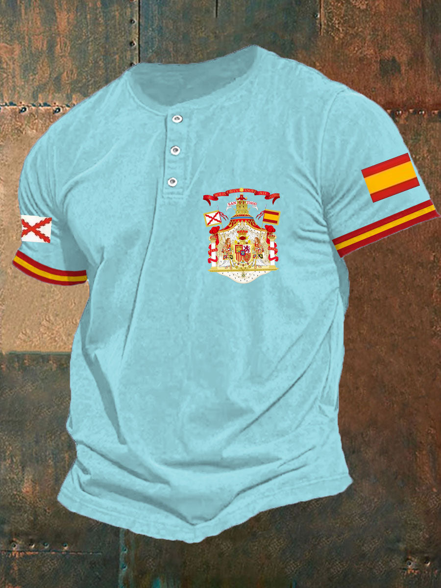 Hombres España Cruz de Borgoña Tercio Impreso Casual Tops