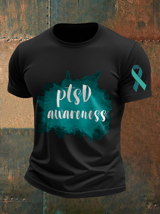 Camiseta impresa veterano de la conciencia del PTSD de los hombres
