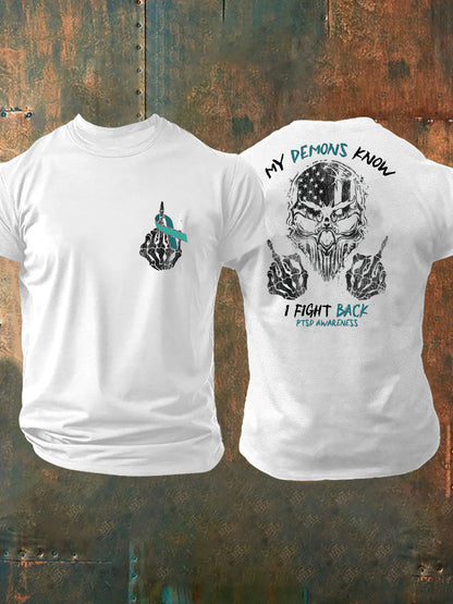 Camiseta impresa veterano de la conciencia del PTSD de los hombres