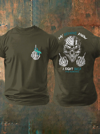 Camiseta impresa veterano de la conciencia del PTSD de los hombres