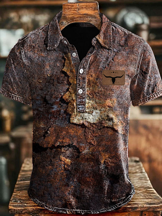 Tops de impresión de óxido vintage de estilo occidental de los hombres