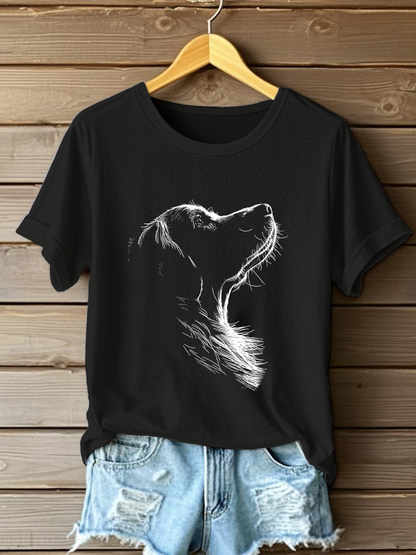 Camiseta casual con estampado Golden Retriever para mujer