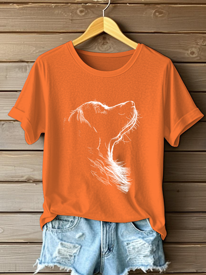 Camiseta casual con estampado Golden Retriever para mujer