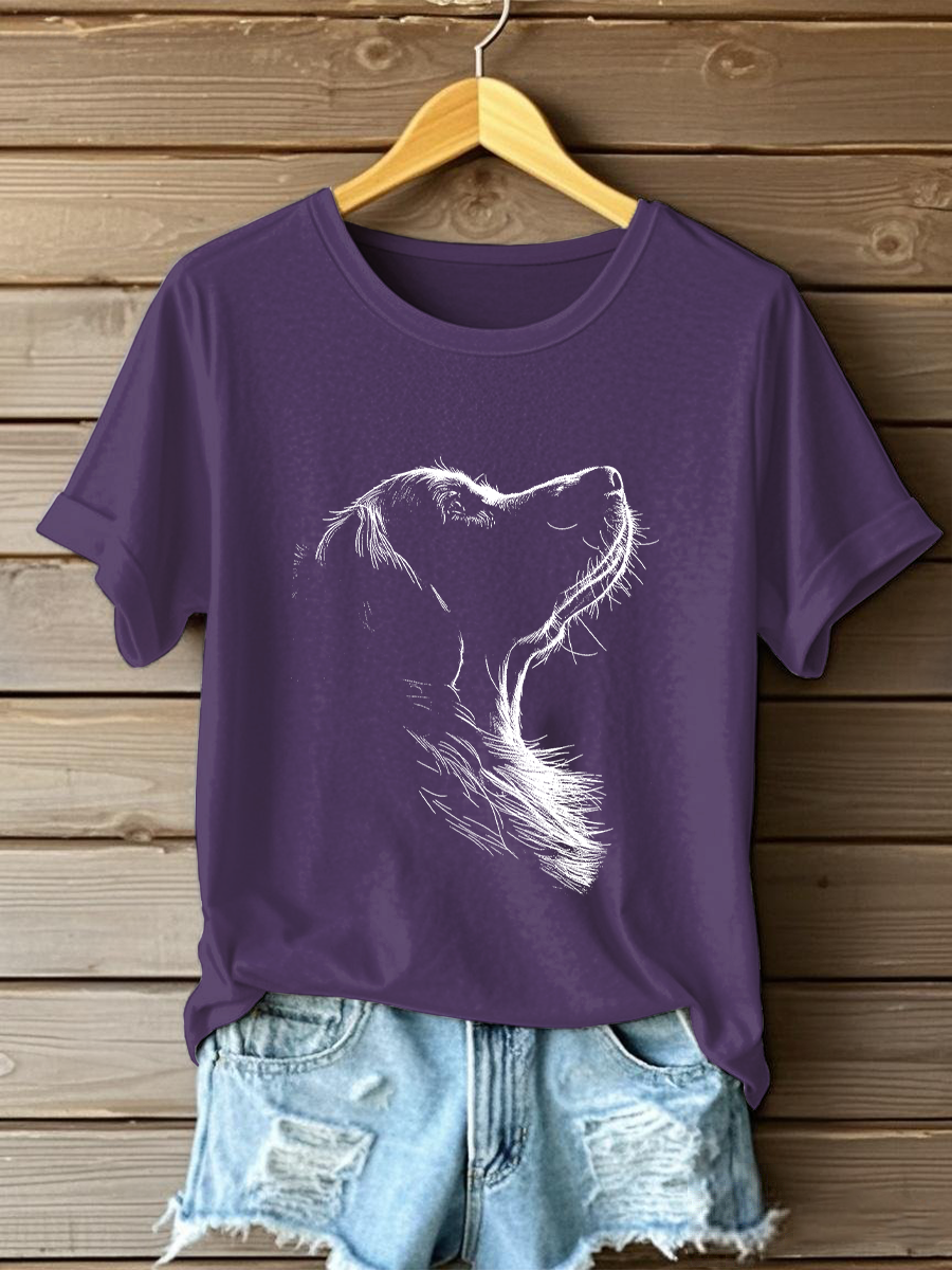 Camiseta casual con estampado Golden Retriever para mujer