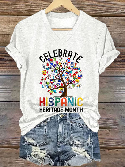 Camiseta con estampado del Mes de la Herencia Hispana para mujer