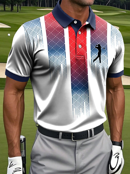 Polo de negocios casual con estampado de arte de línea de gradiente clásico de los hombres