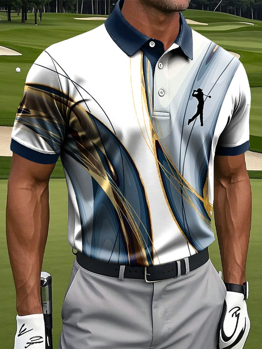 Polo informal de negocios con estampado de arte de línea abstracta retro de los hombres
