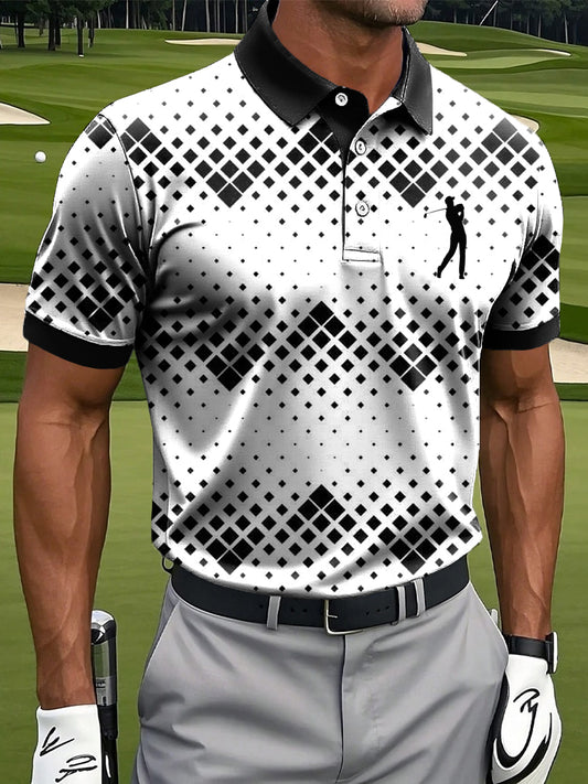 Polo ocasional del negocio de la impresión geométrica del arte del gradiente retro de los hombres