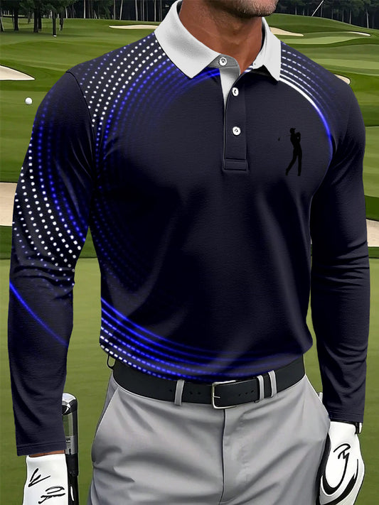 Polo de manga larga de negocios informal con estampado de lunares de gradiente abstracto para hombres