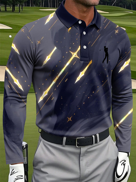 Polo de manga larga casual de negocios de impresión de arte abstracto retro de los hombres