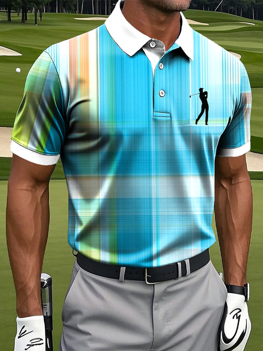 Camisa de polo informal de negocios de impresión de arte de cheque de línea abstracta retro de los hombres